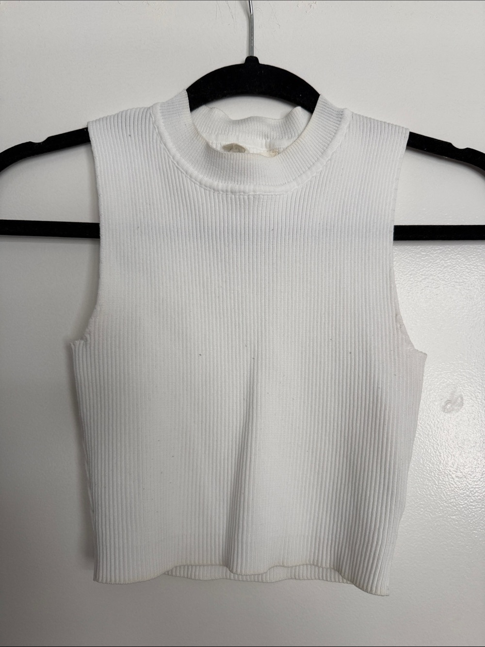 Happily Grey White Ribbed Mock Neck Sleeveless Tank Top Size S